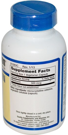 補充劑，睡眠，褪黑激素 - Life Extension, Melatonin, 500 mcg, 200 Veggie Caps