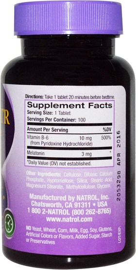 補充劑，睡眠，褪黑激素 - Natrol, Melatonin TR, Time Release, 3 mg, 100 Tablets