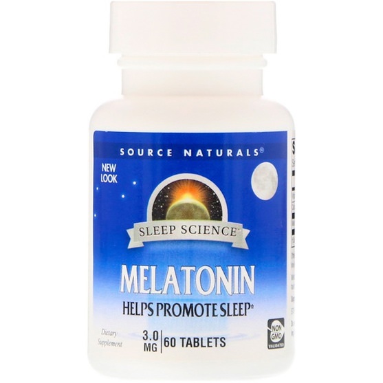 補充劑，睡眠，褪黑激素 - Source Naturals, Melatonin, 3 mg, 60 Tablets