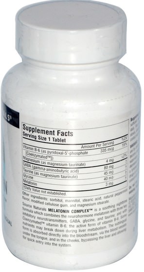 補充劑，睡眠，褪黑激素 - Source Naturals, Melatonin Complex, Peppermint Flavored Sublingual, 3 mg, 100 Tablets