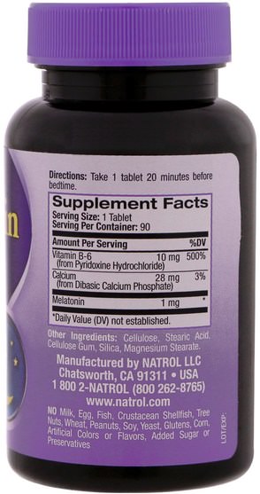 補充，睡覺 - Natrol, Melatonin, 1 mg, 90 Tablets