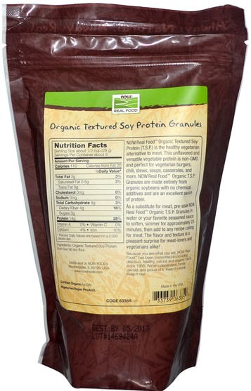 補充劑，豆製品，大豆蛋白 - Now Foods, Real Food, Organic Textured Soy Protein, Granules, 8 oz (227 g)