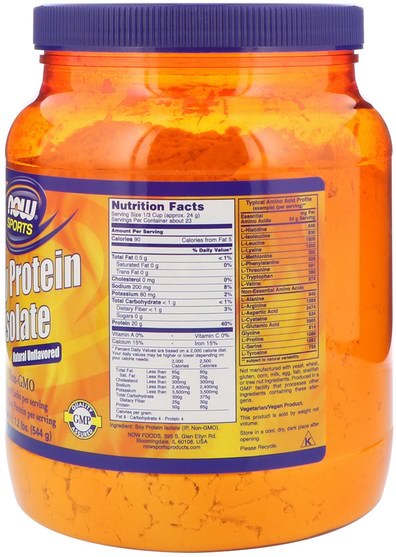 補充劑，豆製品，大豆蛋白 - Now Foods, Sports, Soy Protein Isolate, Natural Unflavored, 1.2 lbs (544 g)