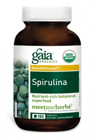 補充劑，螺旋藻 - Gaia Herbs, Spirulina, 180 Tablets
