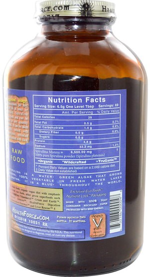 補充劑，螺旋藻 - HealthForce Nutritionals, Spirulina Manna, Natures Best Protein Powder, 16 oz, 1 lb (453.5 g)