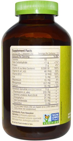 補充劑，螺旋藻 - Nutrex Hawaii, Pure Hawaiian Spirulina Pacifica, Natures Multi-Vitamin, Powder, 16 oz (454 g)