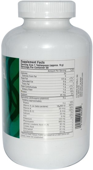 補充劑，螺旋藻 - Source Naturals, Spirulina Powder, 16 oz (454 g)