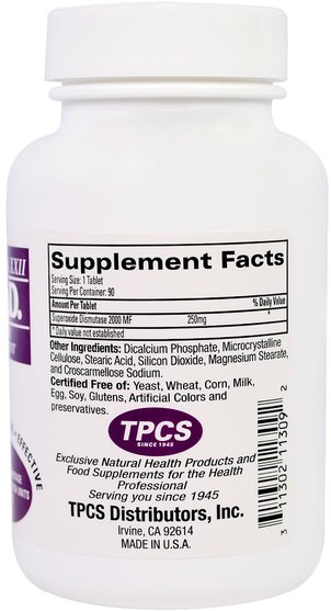 補充劑，超氧化物歧化酶sod glisodin - TPCS, S.O.D. Superoxide Dismutase, 90 Tablets
