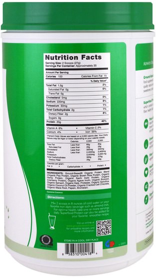 補品，超級食品，抗氧化劑 - Ground Based Nutrition, Organic Superfood Protein, Natural Unflavored, 18.8 oz (534 g)