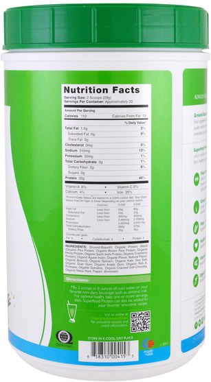 補品，超級食品，抗氧化劑 - Ground Based Nutrition, Organic Superfood Protein, Pure Vanilla, 20.1 oz (570 g)
