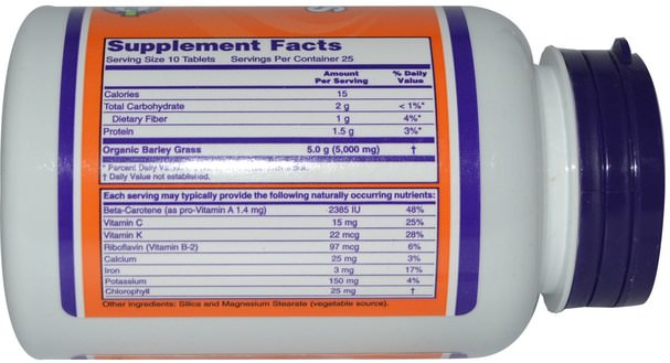 補品，超級食品，大麥草 - Now Foods, Certified Organic Barley Grass, 500 mg, 250 Tablets