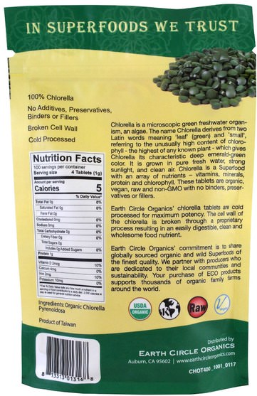 補品，超級食品，小球藻 - Earth Circle Organics, Organic Chlorella Tablets, 3.5 oz (100 g)