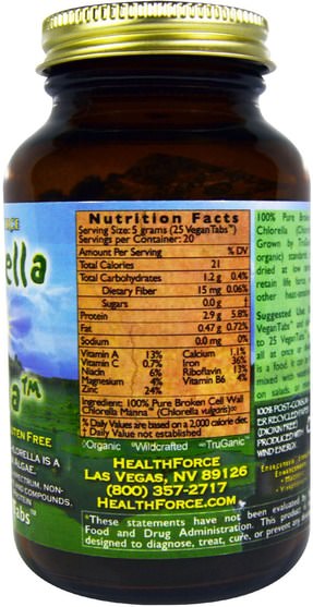 補品，超級食品，小球藻 - HealthForce Nutritionals, Chlorella Manna, 500 VeganTabs