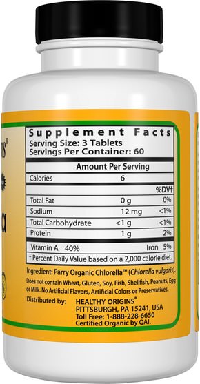 補品，超級食品，小球藻 - Healthy Origins, Organic Chlorella, 180 Tablets