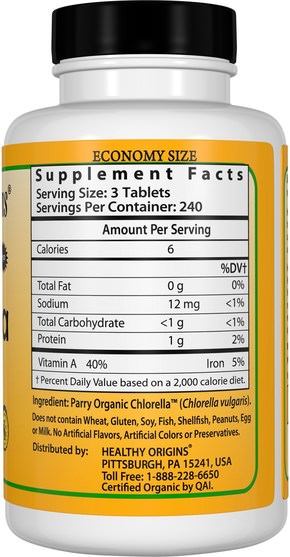 補品，超級食品，小球藻 - Healthy Origins, Organic Chlorella, 720 Tablets
