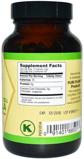 補品，超級食品，小球藻 - Pure Planet, Premium Cracked Cell Chlorella, 200 mg, 600 Tablets