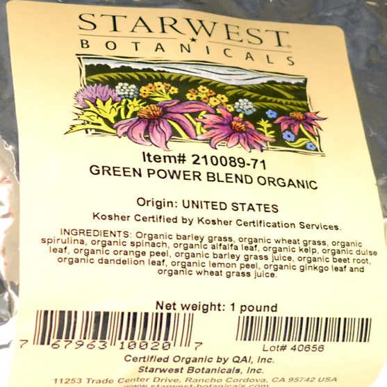 補品，超級食品，綠色蔬菜 - Starwest Botanicals, Organic Greenpower Blend, 1 lb (453.6 g)
