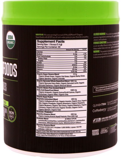 補品，超級食品 - MusclePharm Natural, Organic Superfoods, Fruits & Vegetables, 0.49 lbs (222 g)