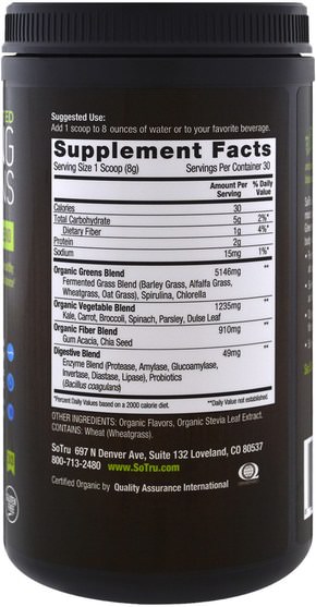 補品，超級食品 - SoTru, Organic Fermented Alkalizing Greens, 8.46 oz (240 g)