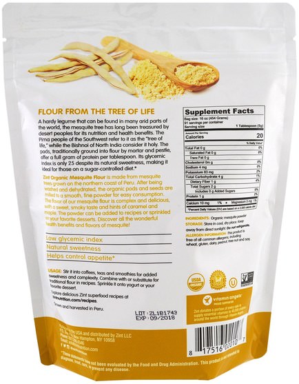補品，超級食品，香料和調料 - Z!NT, Mesquite Organic Powder, 16 oz (454 g)