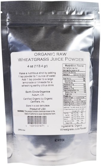 補品，超級食品，小麥草 - Earth Circle Organics, Raw Organic Dehydrated Wheatgrass Juice Powder, 4 oz (113 g)