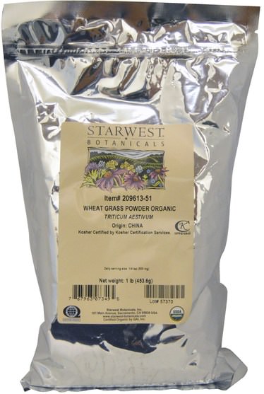 補品，超級食品，小麥草 - Starwest Botanicals, Organic Wheat Grass Powder, 1 lb (453.6 g)
