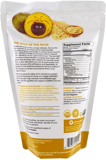 補品，超級食品 - Z!NT, Lucuma, Organic Powder, 16 oz (454 g)