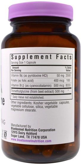補充劑，tmg（無水甜菜鹼） - Bluebonnet Nutrition, Homocysteine Formula, 120 Vcaps