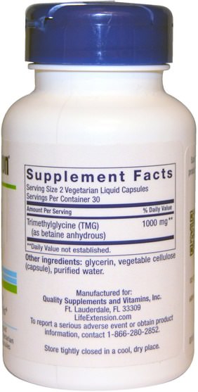 補充劑，tmg（無水甜菜鹼），健康 - Life Extension, TMG, 500 mg, 60 Liquid Veggie Caps