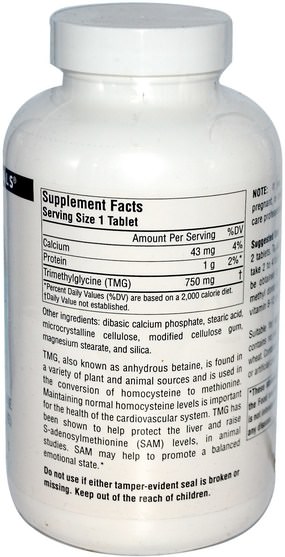 補充劑，tmg（無水甜菜鹼） - Source Naturals, TMG, Trimethylglycine, 750 mg, 240 Tablets