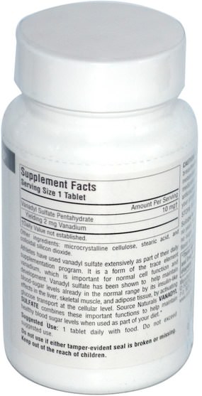 補充劑，硫酸氧釩釩 - Source Naturals, Vanadyl Sulfate, 10 mg, 100 Tablets