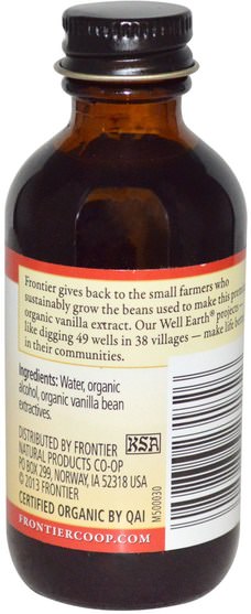 補充劑，香草精華豆 - Frontier Natural Products, Organic Vanilla Extract, 2 fl oz (59 ml)