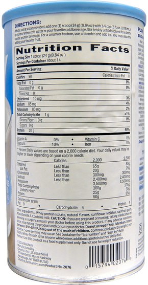 補充劑，乳清蛋白，生物化學 - Country Life, Biochem, 100% Whey Protein, Sugar Free, Vanilla, 11.8 oz (336 g)