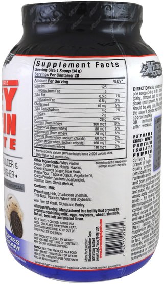 補充劑，乳清蛋白 - Bluebonnet Nutrition, Extreme Edge, 100% Pure Whey Protein Isolate, Cookies N Cream Flavor, 2 lbs (952 g)