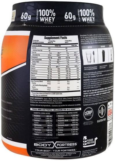補充劑，乳清蛋白 - Body Fortress, Super Advanced Whey Protein Powder, Vanilla, 2 lbs (907 g)