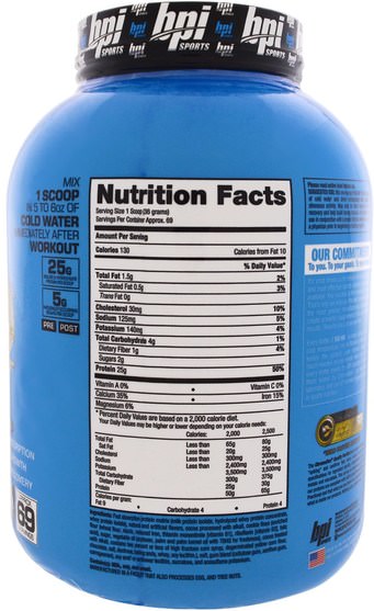 補充劑，乳清蛋白，bpi運動力量和力量 - BPI Sports, ISO HD, 100% Whey Protein Isolate & Hydrolysate, Chocolate Brownie, 5.4 lbs (2.466 g)