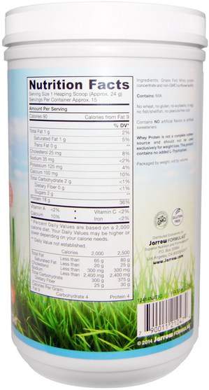 補充劑，乳清蛋白 - Jarrow Formulas, Grass Fed Whey Protein, Unflavored, 12.7 oz (360 g)
