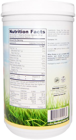 補充劑，乳清蛋白 - Jarrow Formulas, Grass Fed Whey Protein, Vanilla Flavor, 13 oz (370 g)