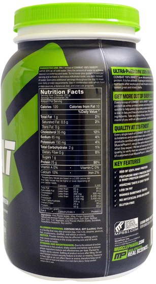 補充劑，乳清蛋白 - MusclePharm, Combat 100% Whey Protein, Strawberry, 2 lbs (907 g)