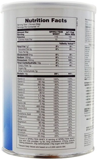 補充劑，乳清蛋白 - Natures Plus, Spiru-Tein Whey, High Protein Energy Meal, Vanilla, 1.05 lbs (476 g)