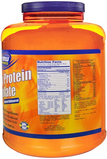 補充劑，乳清蛋白 - Now Foods, Sports, Whey Protein Isolate, Natural Unflavored, 5 lbs (2268 g)