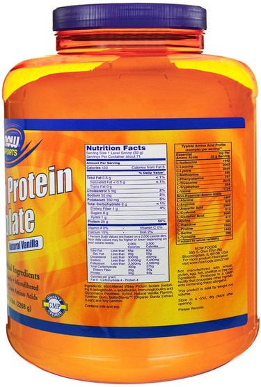補充劑，乳清蛋白 - Now Foods, Sports, Whey Protein Isolate, Natural Vanilla, 5 lbs. (2268 g)
