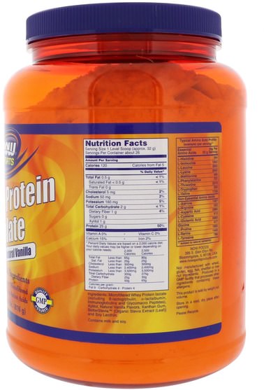 補充劑，乳清蛋白 - Now Foods, Sports, Whey Protein Isolate, Powder, Natural Vanilla, 1.8 lbs (816 g)