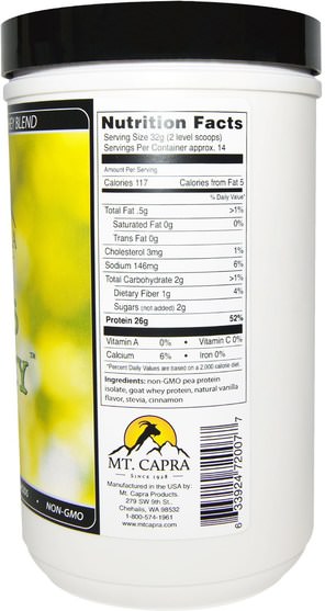補充劑，乳清蛋白，豌豆蛋白 - Mt. Capra, Peas & Whey, Natural Vanilla, 1 lb (453 g)