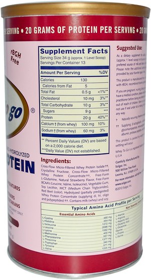 補充劑，乳清蛋白 - Solgar, Whey To Go, Whey Protein Powder, Natural Strawberry Flavor, 16 oz (454 g)