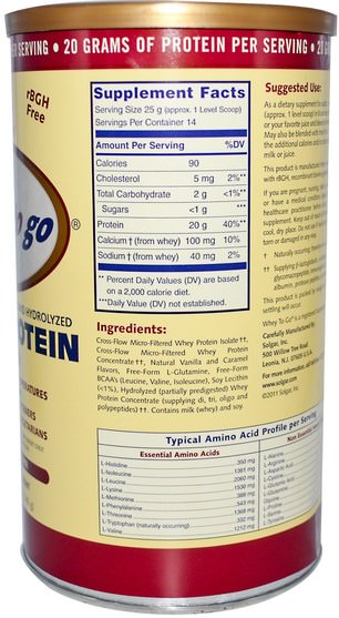 補充劑，乳清蛋白 - Solgar, Whey To Go, Whey Protein Powder, Natural Vanilla Flavor, 12 oz (340 g)