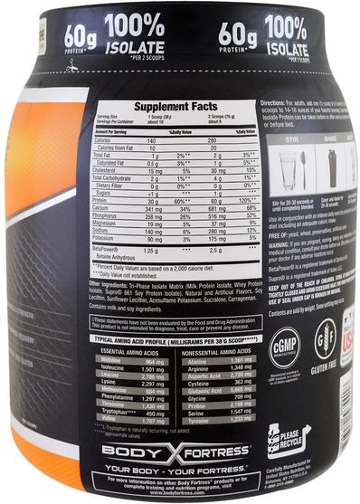 補充劑，乳清蛋白，運動 - Body Fortress, Super Advanced 100% Protein Isolate, Vanilla, 1.33 lbs (595 g)