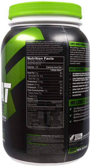 補充劑，乳清蛋白，運動 - MusclePharm, Combat 100% Isolate, Vanilla, 32 oz (907 g)