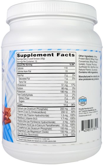 補充劑，乳清蛋白，運動蛋白 - 21st Century, ReNourish, Whey Protein, Chocolate Flavor, 16 oz (454 g)