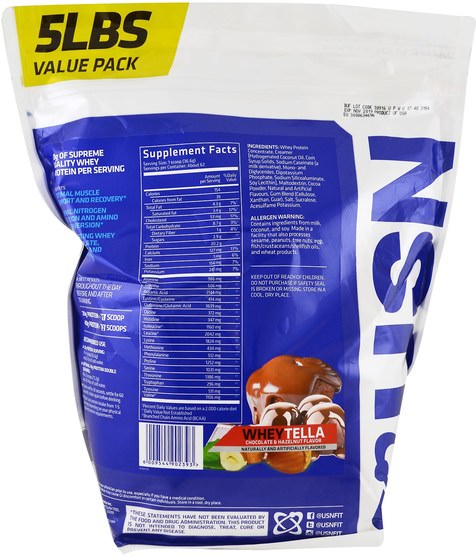 補充劑，乳清蛋白，運動 - USN, 100% Premium Whey Protein, WheyTella, 5 lbs (2.27 kg)